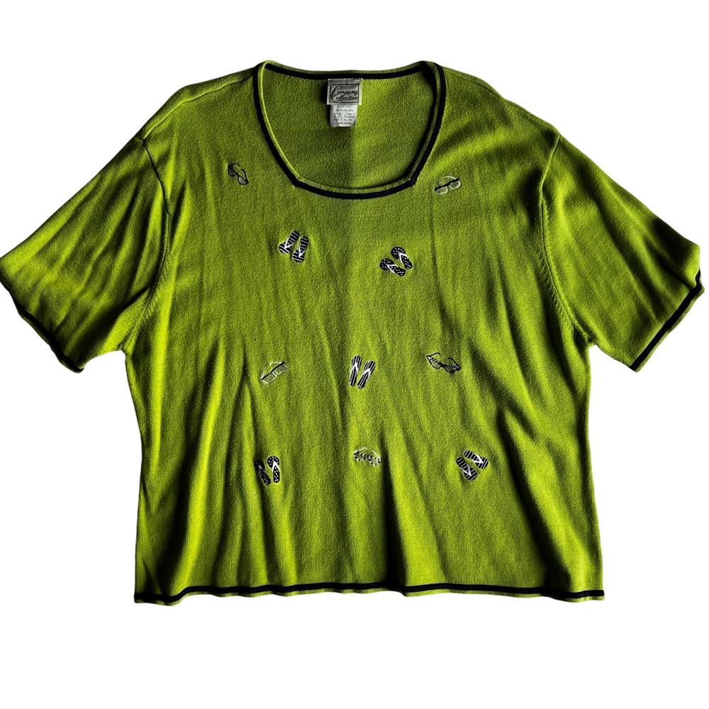 Company Collection Women's Green Knit Top Flip Flop & Sunglass Appliques Size 3X